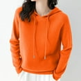 thumbnail image 2 of Jinhomg Cotton Knit Hoodies for Women Dressy Casual Solid Drawstring Hooded Sweatshirt Fall Winter Soft Comfy Long Sleeve Pullover Hoodie Orange L, 2 of 5