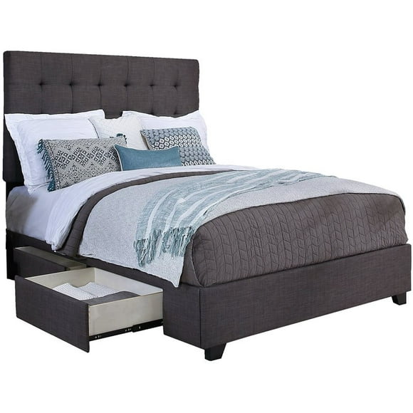Manhattan Fabric Upholstered "Steel-Core" Platform King Bed/2-Drawers Gray