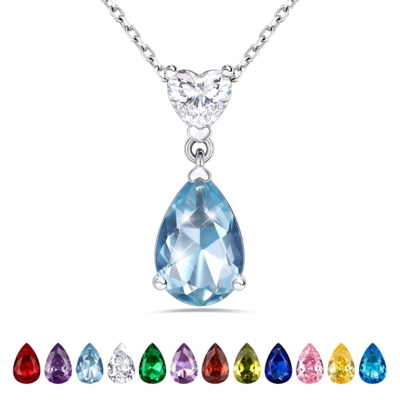 Bestyle Created Aquamarine Pendant Necklace for Women Heart & Pear Cut Dangle Necklace Jewelry Gifts for Birthday Christmas Stocking Stuffers