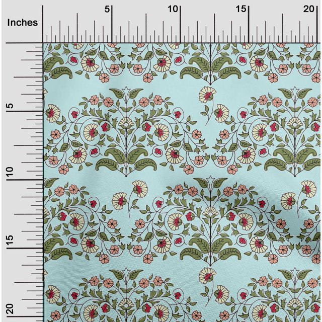 oneOone Polyester Lycra Fabric Leaves & Floral Block Printed Fabric 1 Yard 56 Inch Wide