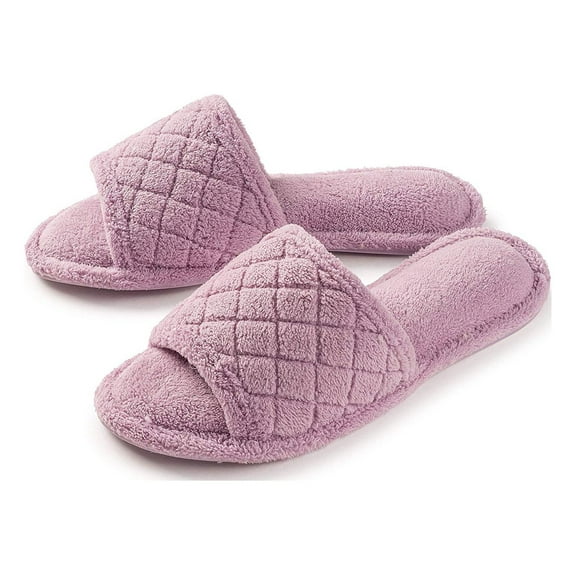 Roxoni Open Toe Spa Slippers for Women Microterry and Rubber Sole US Womens Sizes 6 To 12