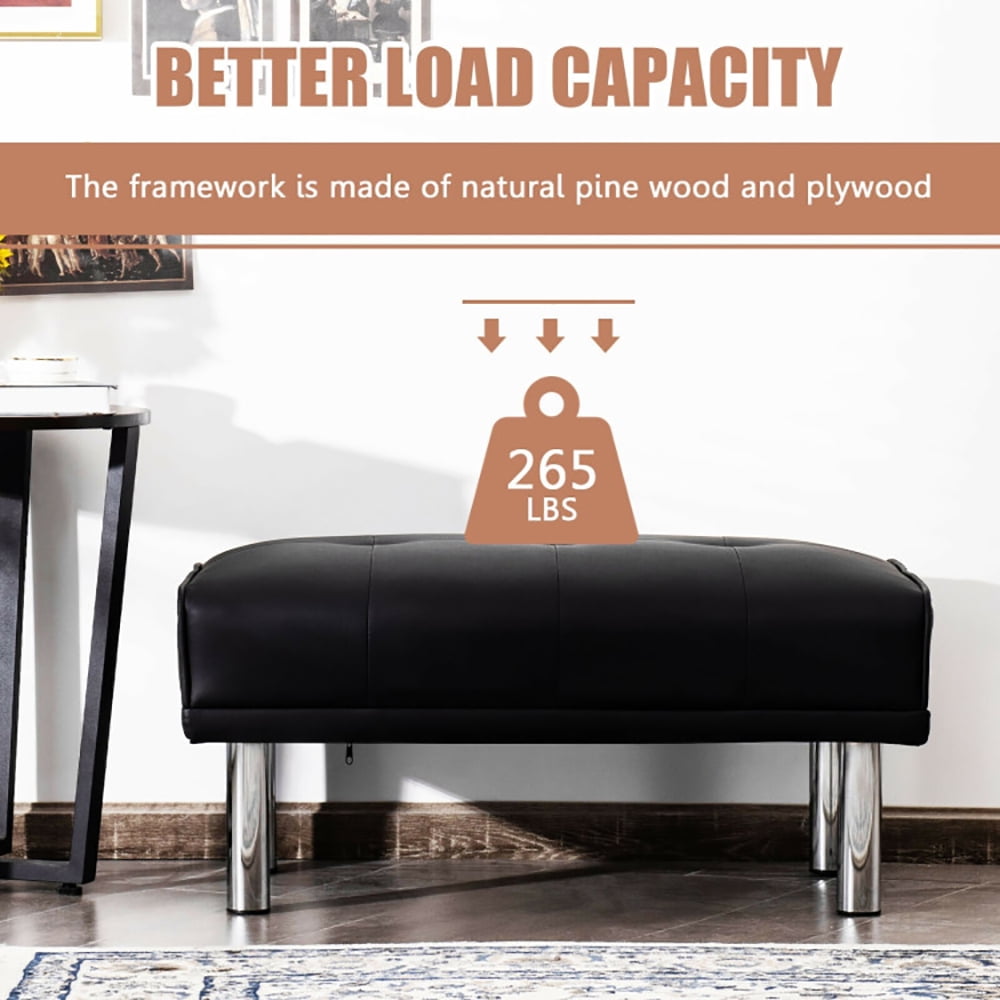 Finihen Modern Tufted Ottoman Bench, Rectangular Footstool, Rectangle Tufted Ottoman with Stainless Steel Legs, for Living Room, Bedroom, Black Finihen Modern Tufted Ottoman Bench, Rectangular Footstool, Rectangle Tufted Ottoman with Stainless Steel Legs, for Living Room, Bedroom, Black