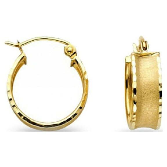 Small Round Hoop Earrings Solid 14k Yellow Gold Diamond Cut Polished French Lock Genuine 12 x 5 mm