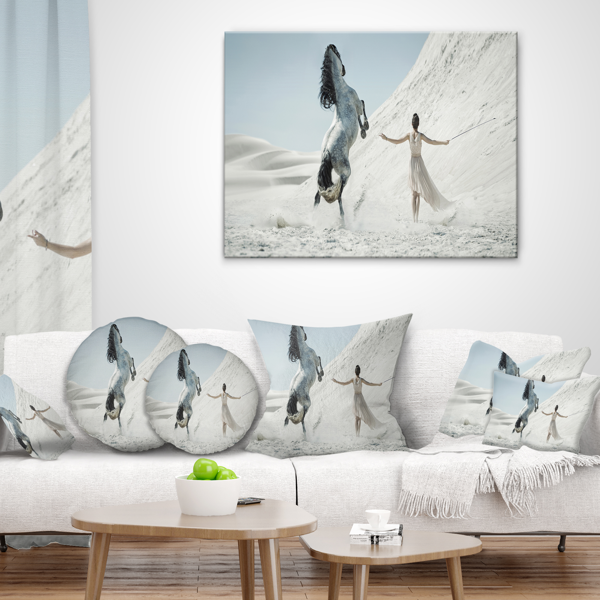 Designart Huge Horse and Lady on Desert - Animal Throw Pillow - 12x20