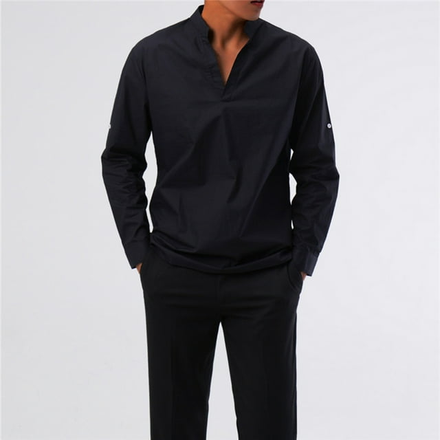 CEHVOM Chemise Décontractée à Manches Longues pour Homme, Col en V Profond, Couleur Unie, Multi-Codes