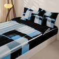 thumbnail image 2 of Castle Fairy Minimalist Geometric Block Zipper Twin Comforter Sets with Fitted Sheet and 2 Pillowcases,Watercolor Vertical Streak Zipper Bedding Set,Black Skyblue Ash,Reversible, 2 of 7