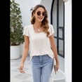 thumbnail image 4 of Blusas Tipo Túnica Plisadas de Verano para Mujer, con Volantes, Cuello Cuadrado, Color Liso, para Vacaciones, Corta. Caqui Superficial XL, 4 of 9