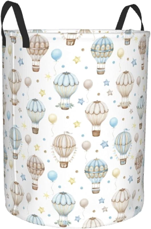 Watercolor Hot Air Balloon Round Laundry Hamper Storage Basket Toys Clothes Organizer Bin For Home Bathroom Bedroom Dorm Nursery