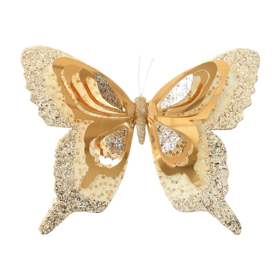 Butterfly Christmas Ornament Glitter Sequin Hanging Decor for Christmas Tree Window Display Champagne Gold