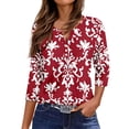 thumbnail image 5 of WTOBBY Women's Versatile Floral Print V-Neck Top with Loose Fit and 3/4 Sleeve, Perfect for Casual Fashion, Spring Fall Season, Weekend Outings, and Everyday Wear,Hot Pink S, 5 of 5