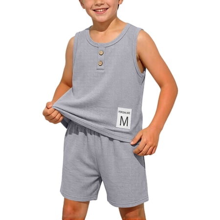 Amidoa Girls 2 Piece Outfits Summer Clothes Cute Tank Top and Casual Shorts Kids Clothing Sets Gray Size 1T