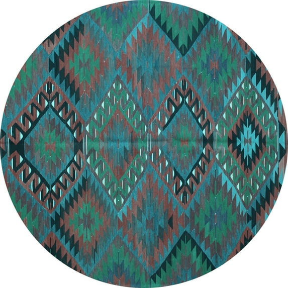 Ahgly Company Indoor Round Southwestern Light Blue Country Area Rugs, 7' Round