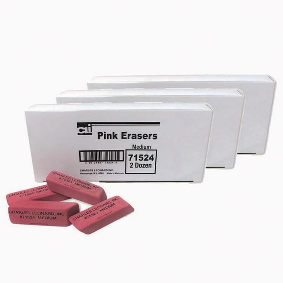Charles Leonard Medium Natural Rubber Pink Wedge Eraser, 72 Count