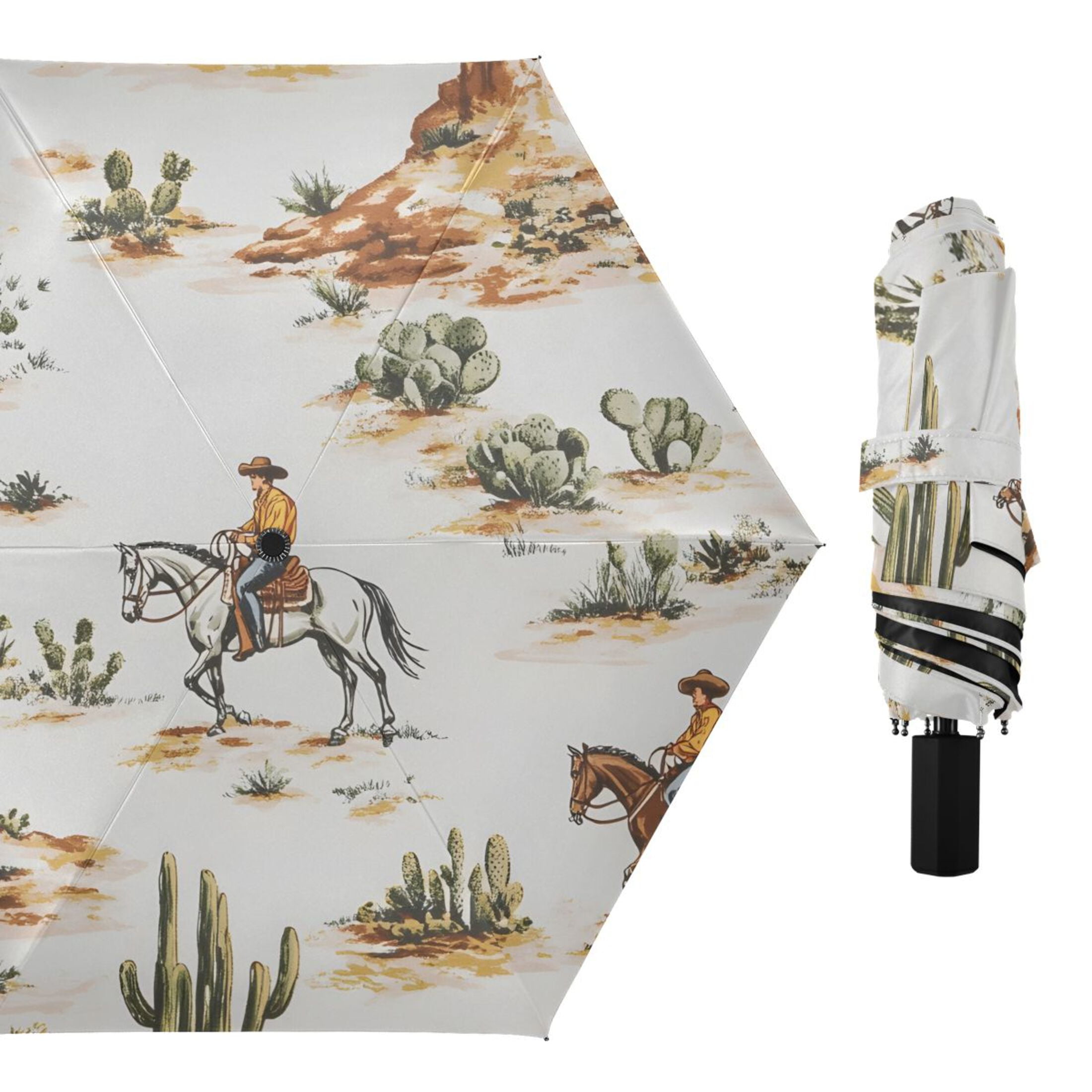ALAZA Western Cowboy Horses UPF 50+ Compact Folding Umbrella for Rain Travel Umbrella Packable