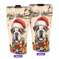 thumbnail image 2 of Merry Christmas Santa Bulldog Scarf Twinkling Lights Xmas Holiday 30oz Stainless Steel Tumbler Insulated Cup with Lid Dog Lover Gifts Idea - 00022, 2 of 5
