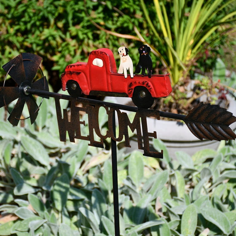 Rustic Metal Pickup Truck Dog Welcome Wind Spinner Windmill Yard Art Lawn Decor Rustic Metal Pickup Truck Dog Welcome Wind Spinner Windmill Yard Art Lawn Decor