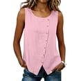 thumbnail image 5 of Sheghy Plus Size Tank Tops for Women 100%Cotton Linen Blend Crew Neck Shirt, Loose Sleeveless Tank with Decorative Buttons Pink XL, 5 of 8
