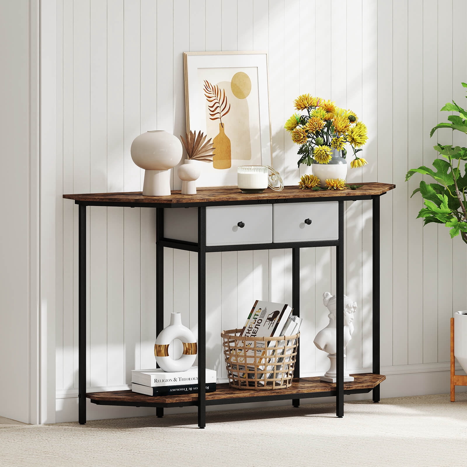 Costway 51" Console Table with 2 Drawers Open Storage Shelf 2-Tier Entryway Table