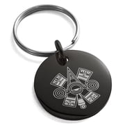 Stainless Steel Aztec Ollin Third Eye Rune Engraved Small Medallion Circle Charm Keychain Keyring