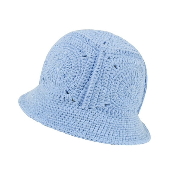 Povozer Women Crochet Hat Knitted Floral Bucket Handmade Fisherman Hat for Women Fall Spring Winter Blue