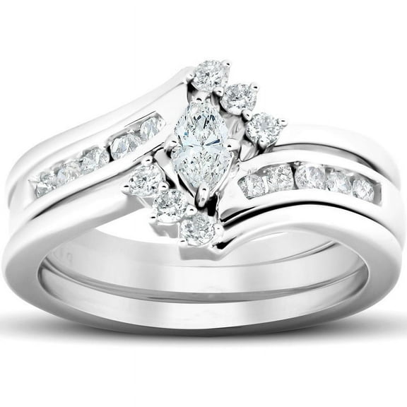 Empire Jewel Excellent 1 Ct Marquise Cut Cut Diamond Ring - 14K White Gold Over Wedding Rings - Solitaire Engagement Ring for Girls - Anniversary Gifts Clearance Rings - Wedding Bridesmaid Gifts