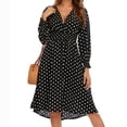 thumbnail image 2 of Pompotops Robe à Manches Longues pour Femmes en Mousseline, Mode, Imprimée, Col en V, Taille Élastique avec Bande, 2 of 9