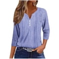 thumbnail image 2 of Qulqfy V-Neck Womens Graphic T Shirts 3/4 Length Sleeve Causal Loose-Fitting Tunic Button Vacation Womens Tops L, 2 of 5