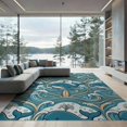 thumbnail image 2 of ODIKA 8'x10' Washable Area Rug Bathroom Playful Marine Creature Curling Nautical Ocean Funky for Dining Room, Large Office, Lounge, Non-Slip Chair-Friendly Mat, 2 of 7