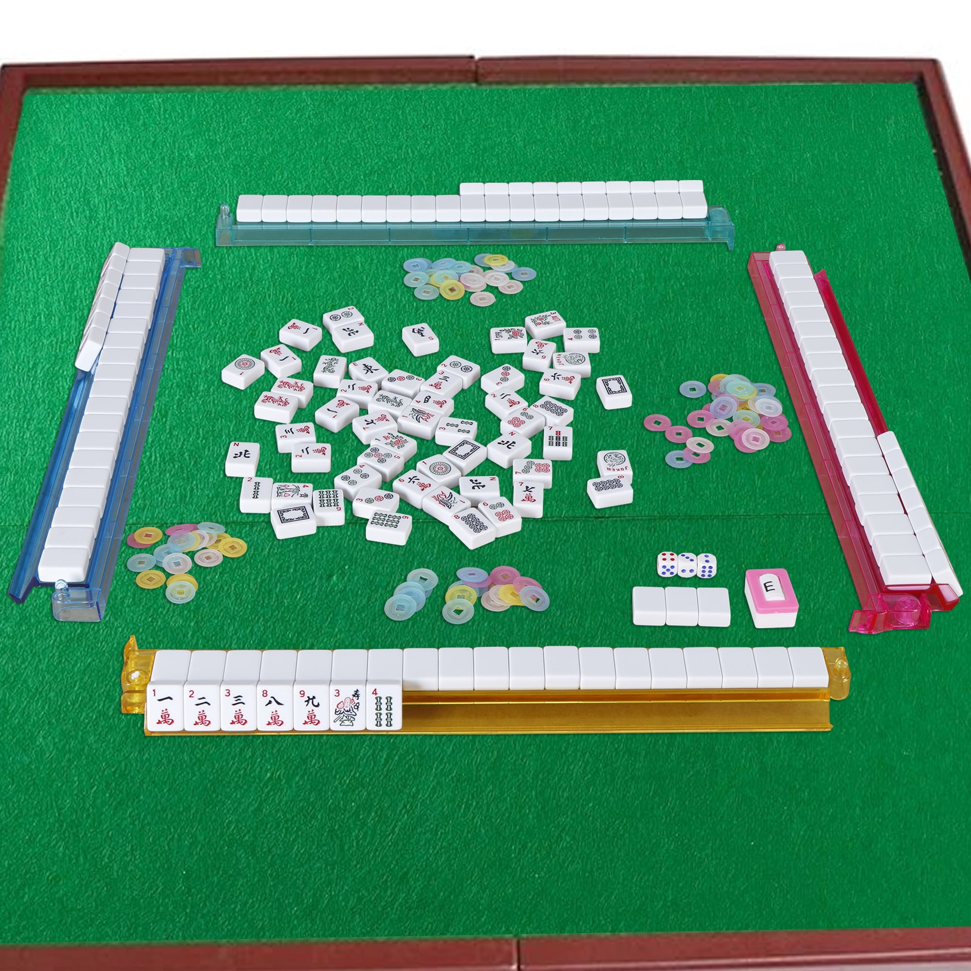 ZENY American Mahjong Set 166 Tile Complete Mah Jongg Set with 4 All-in-One Rack/Pushers, Red Soft Bag