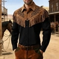 thumbnail image 6 of Zysthvn Fringe Shirts for Men Tall and Big Western Cowboy Fall Casual Long Sleeve Mens T Shirts Solid Tassel Vintage Button Lapel Tops, 6 of 8
