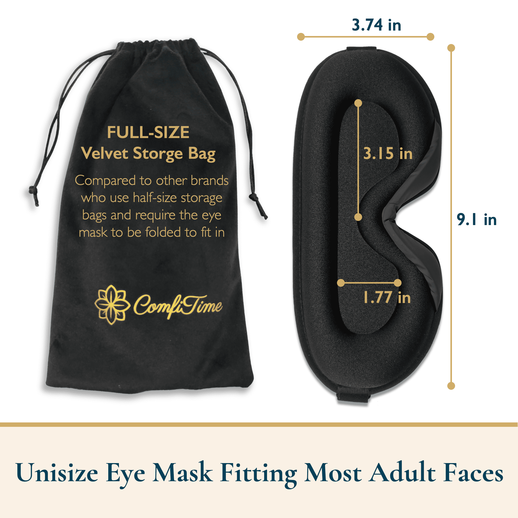 ComfiTime 3D Sleep Mask - 100% Blackout Eye Mask for Sleeping, Eye Covers for Men,Women,Kids, Contour Blindfold with Nose Baffle, Soft & Lightweight Sleep Eye Blinders , Latex-Free, Black
