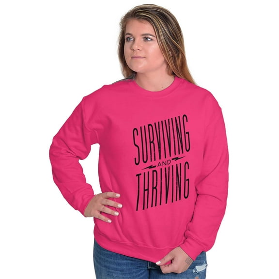 Surviving And Thriving Breast Cancer Women Crewneck Sweatshirt Brisco Brands S
