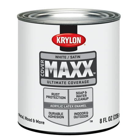 Krylon COVERMAXX Ultimate Coverage Satin Paint, White, Half-Pint