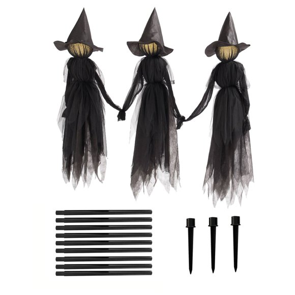 Halloween Outdoor Sculptures 3 Piece Screaming Witch Statue Ideal for Yard Garden Party Decorations Decorative Stake Display 3PCS