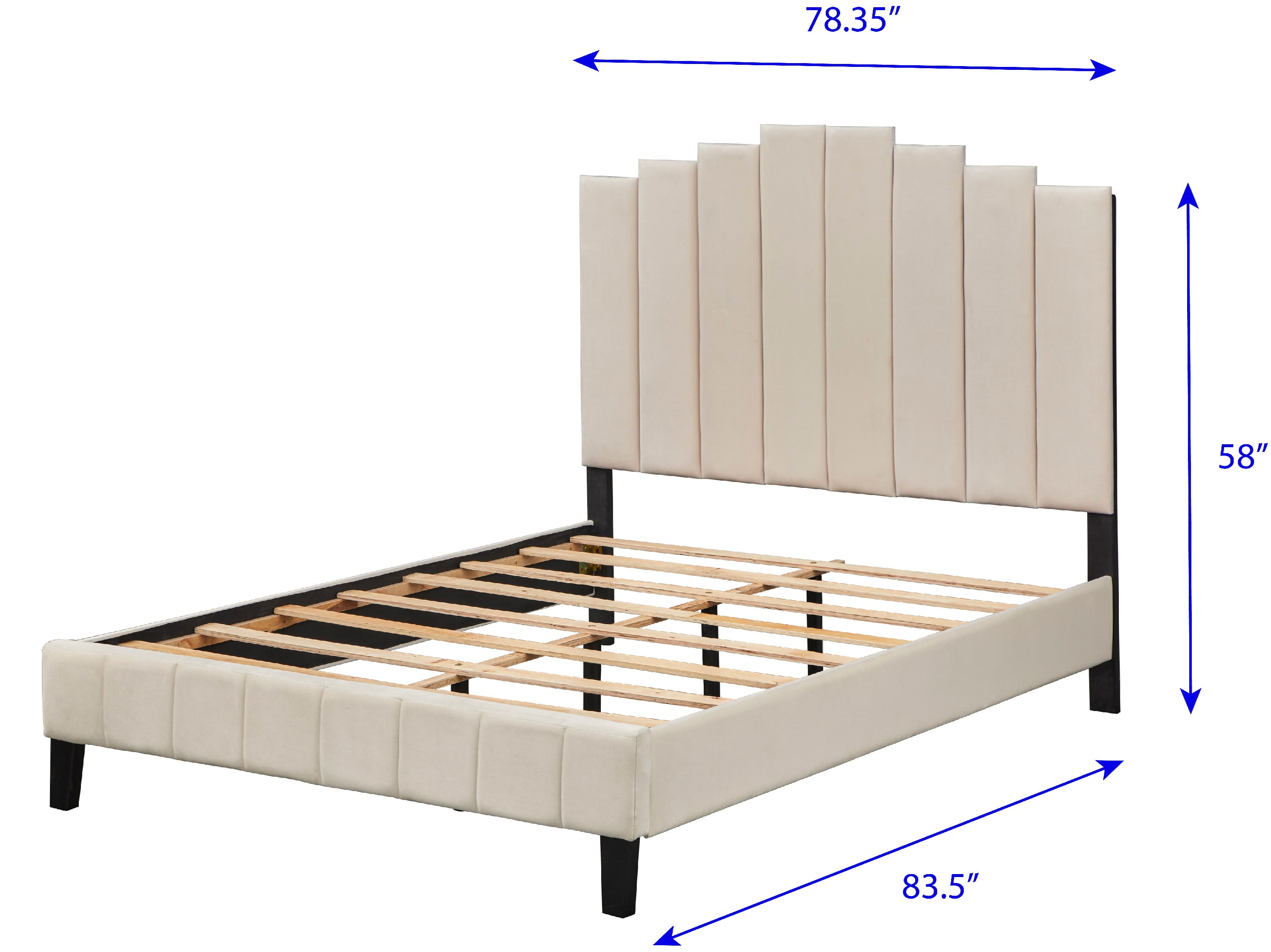 TMS Deco Modern King Velvet Panel Bed, Cream
