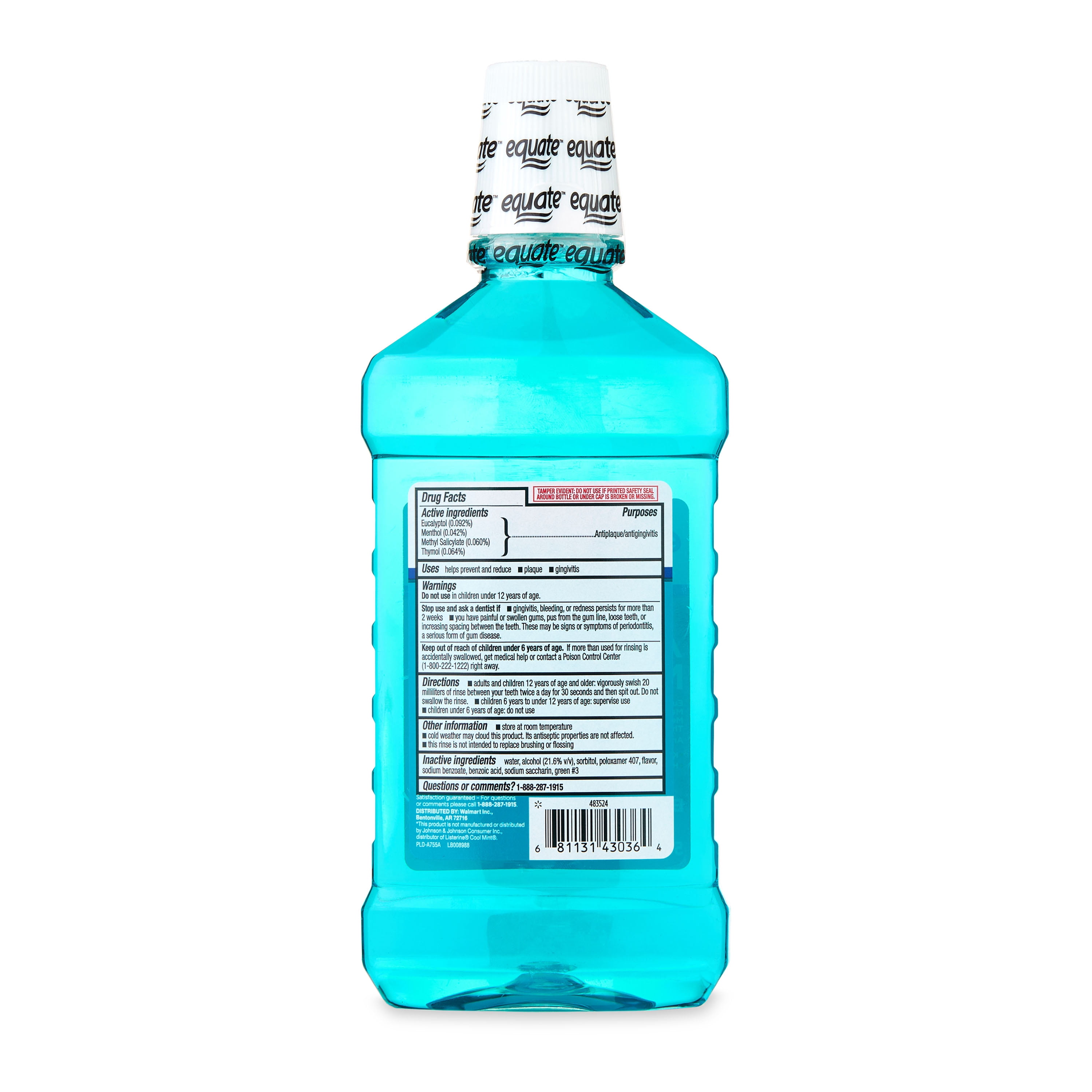 Equate Antiseptic Mouthwash, Blue Mint, 500 mL