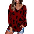 thumbnail image 2 of Haut pour Femme Blouse Imprimée à Manches Longues Col en V Ample Décontractée Haut Imprimé Chandail Chemise, Rouge, P, 2 of 3