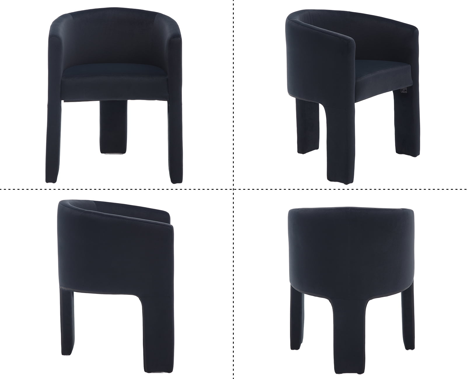 Guyou Modern Boucle Dining Chairs, Barrel Velvet Side Chair with Curved Backrest and Arms, Comfy Dressing Vanity Chairs, Upholstered Kitchen Chairs for Living Room Bedroom Dining Room, Black