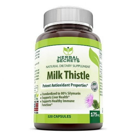 Herbal Secrets Milk Thistle 175 Mg Per Serving 120 Capsules Supplement | 120 Serving Per Bottle | Non-GMO | Gluten Free |