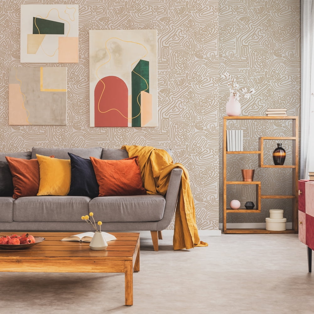 Tempaper Sketch Taupe Peel and Stick Wallpaper, 20.5" x 16.5'