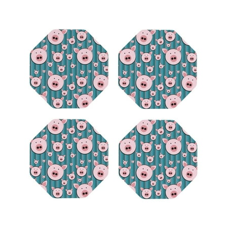 

Tebeau Funny Pig Faces Print Set of 4 Leather Drink Coasters Round Cup Mat Pad for Home and Kitchen Use 4 -Octagon