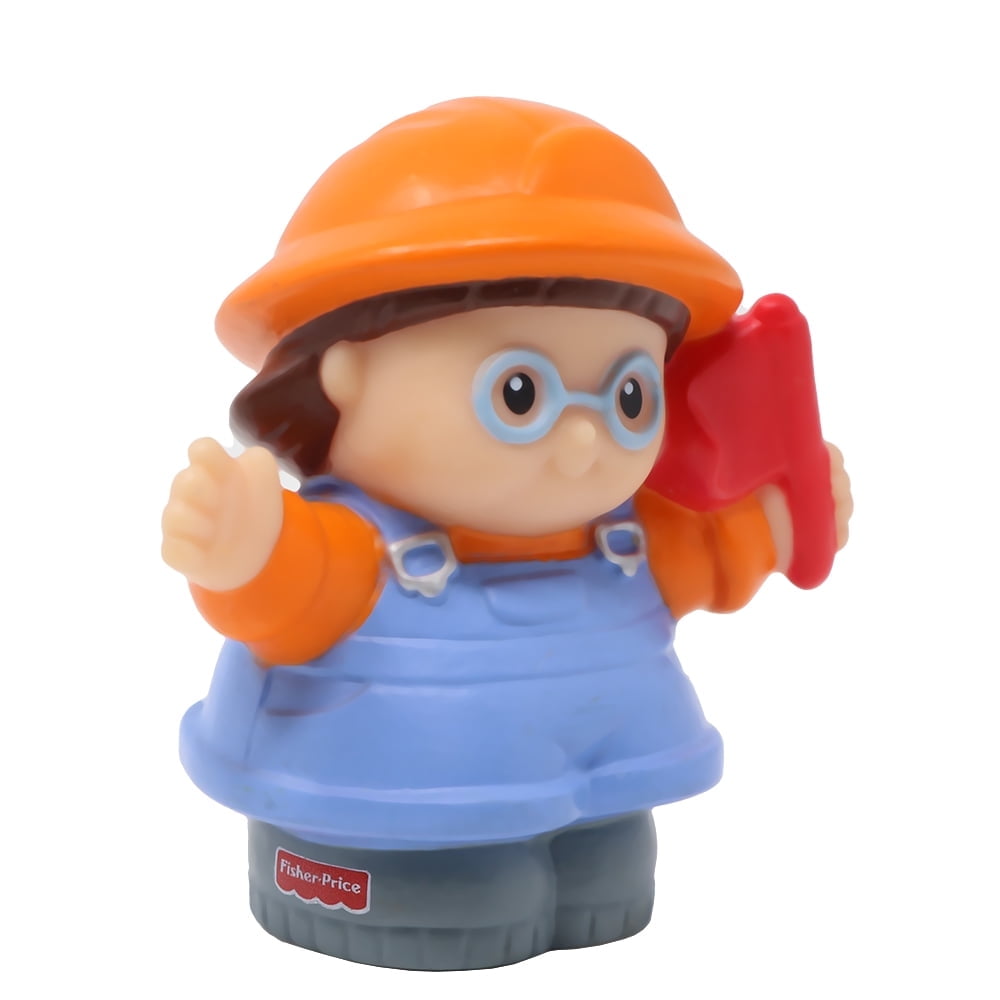 Replacement Part for Collectible Fisher-Price Little People Construction Crane and Quarry Building Playset C0300 - Replacement Flagger Traffic Control Figure - Carrying Red Flag