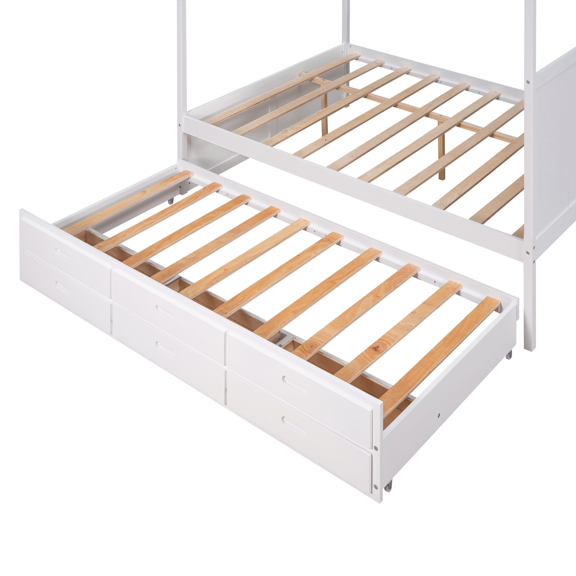 EUROCO Queen Size Platform Bed with Storage Headboard and USB Charging Station, Solid Wood Frame for Kids Adults, White