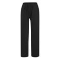 thumbnail image 4 of WULMLEO Linen Pants Women Spring Summer Dressy Casual High Waisted Drawstring Pant Cotton Straight Leg Lounge Trousers Black L, 4 of 6