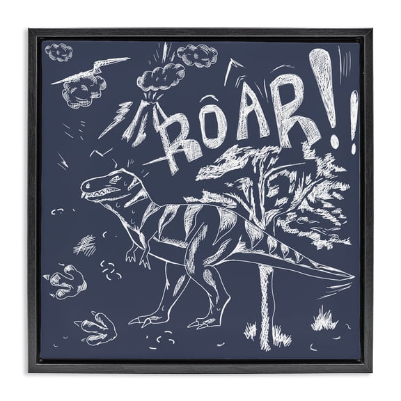 Sketchy Roar Dinosaur Black Framed Floater Canvas Wall Art, design by HUE and MI and Sangita