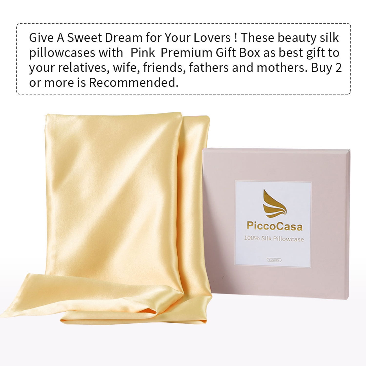 PiccoCasa 3 Pack 25 Momme Silk Pillowcase for Hair and Skin with Zipper Closure Queen Yellow
