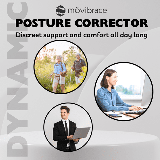 Movibrace Posture Corrector Back Support Brace, Adjustable Shoulder Support, Black (XL/XXL)