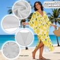 thumbnail image 6 of Xoenoiee Lemon Leaves Print Kaftan Dresses for Women Plus Size V Neck Caftans Long Batwing Sleeve Beach Cover Up High-Slit Summer Mumu Dresses, 6 of 7