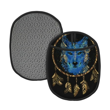 

Tebeau Wolf Head And Dreamcatcher Print Silicone Pot Holders Multi-Purpose Hot Pads for Kitchen Trivets Potholders Oven Mitts for Baking Cooking Hot Dishes Pans Heat Resistant