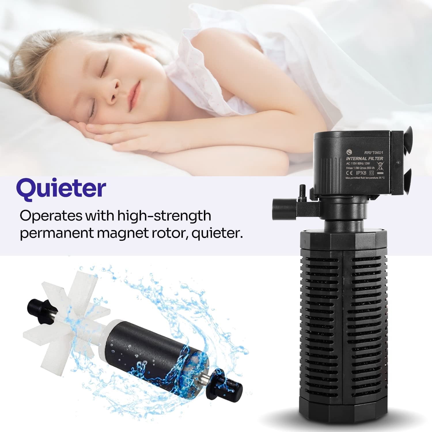 WEINFUN Aquarium Internal Silent Filter, 13W Power with Aeration System, for 10-50 Gallon Tanks